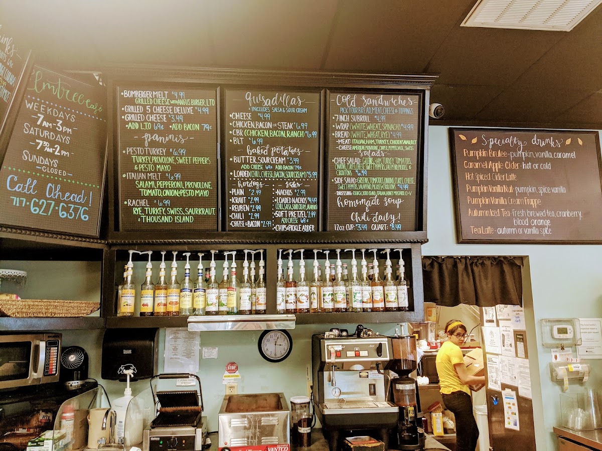 Elm Tree Cafe at Bomberger's menu board