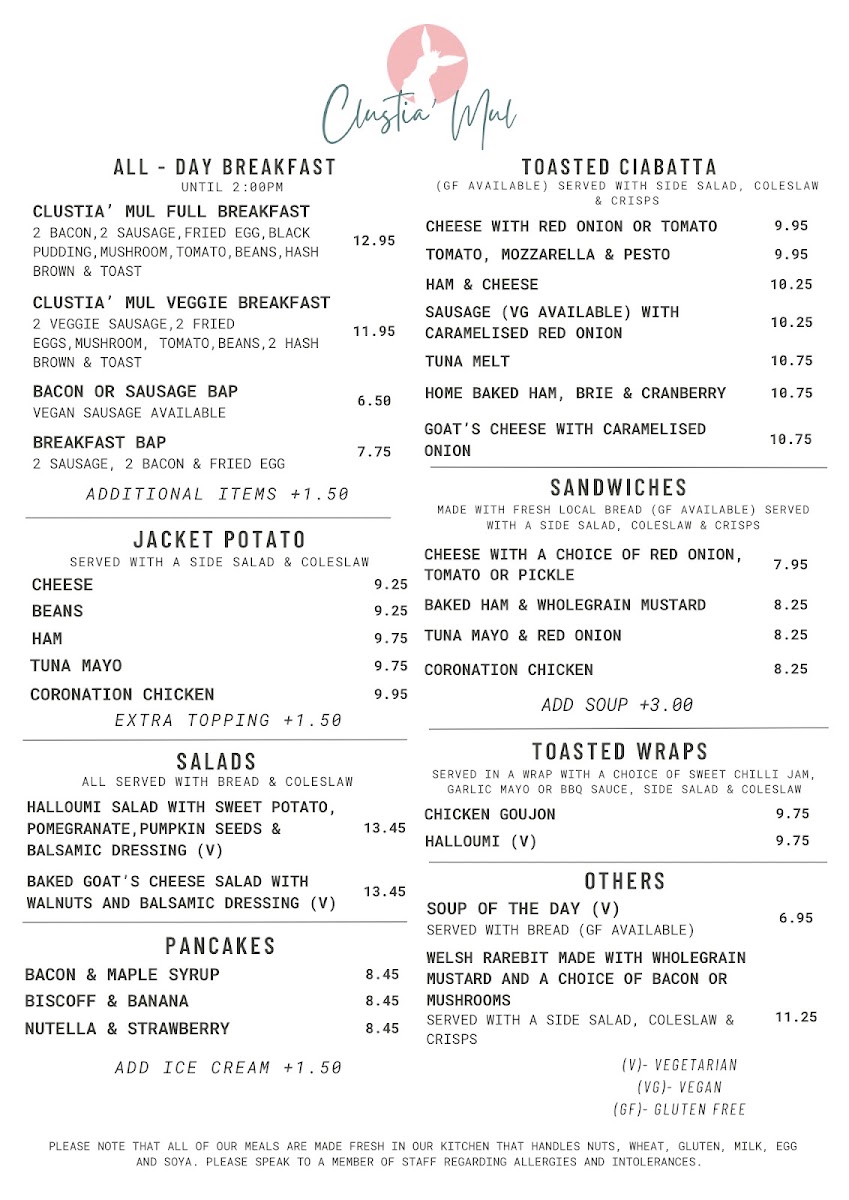 Clustia' Mul menu board