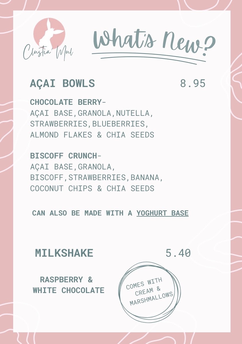 Clustia' Mul menu board