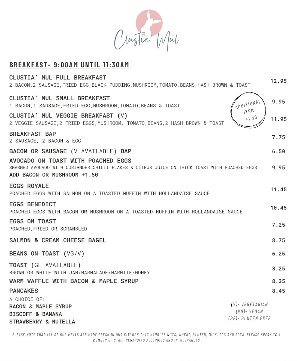 Clustia' Mul menu board