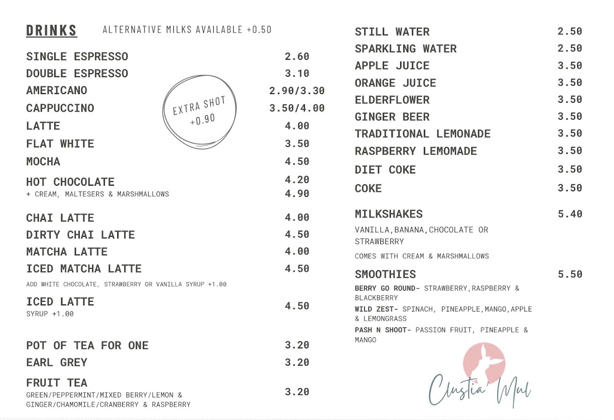 Clustia' Mul menu board