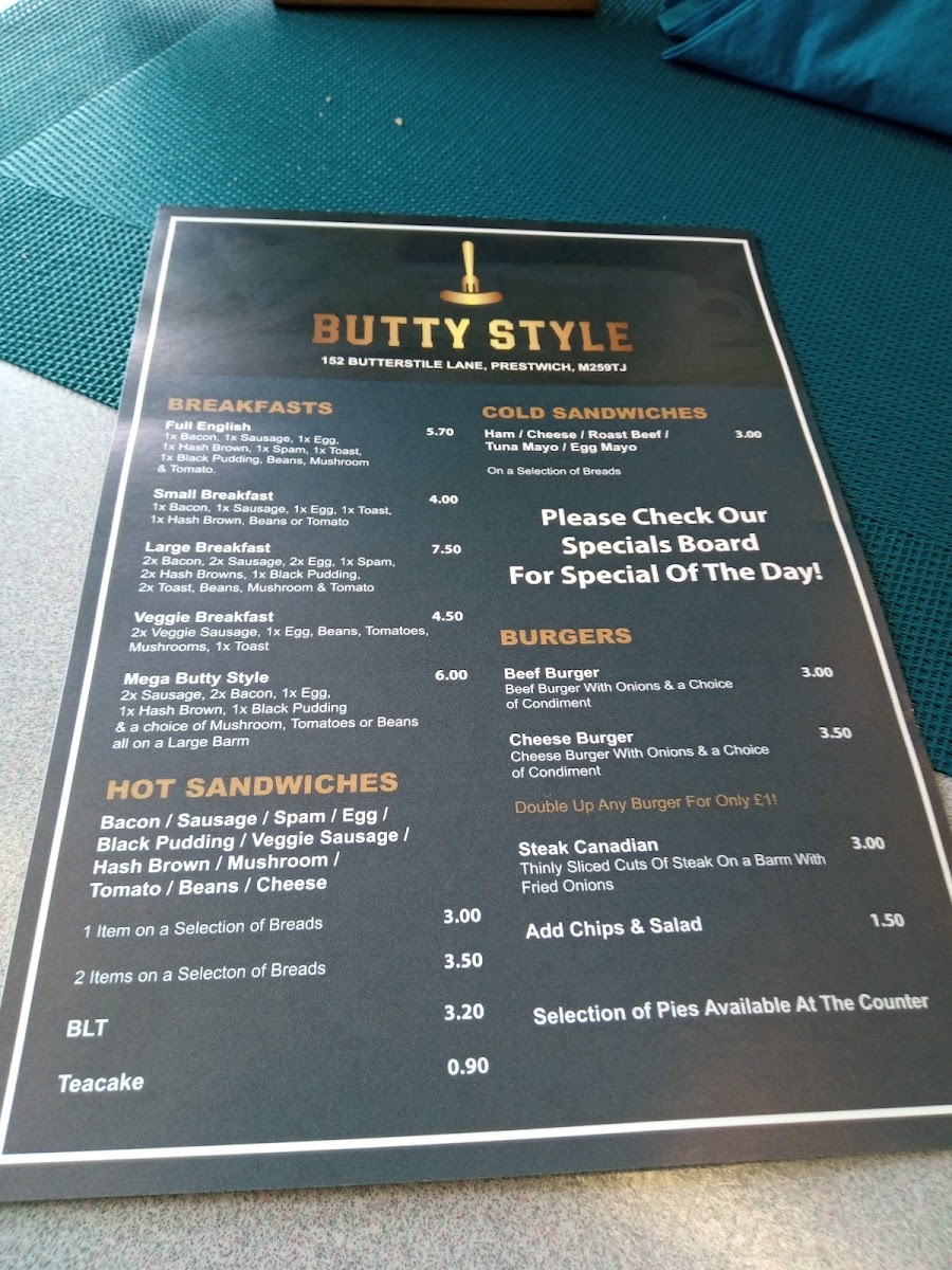Butty Style menu board