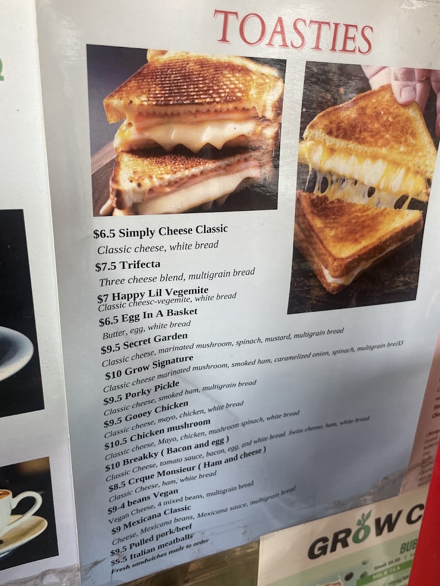 GROW CAFE menu board