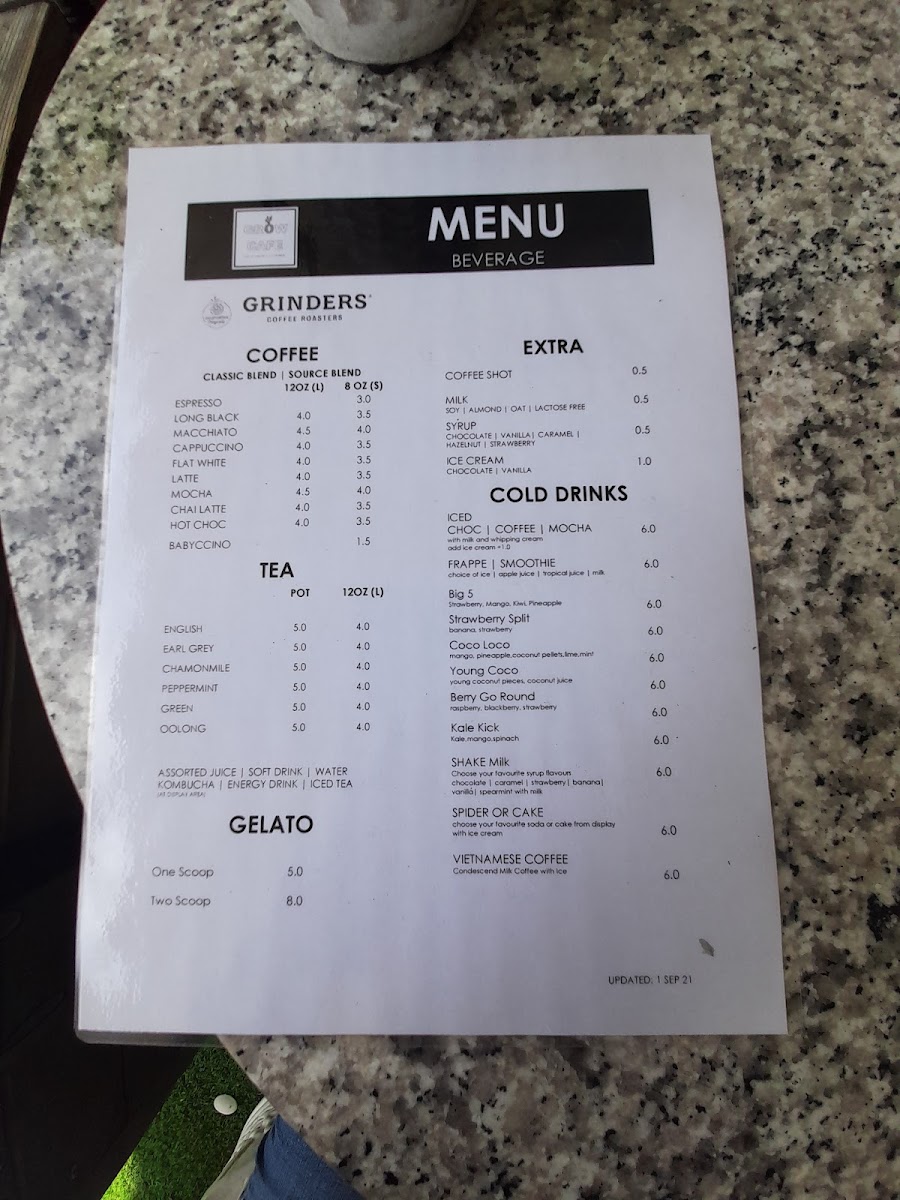 GROW CAFE menu board