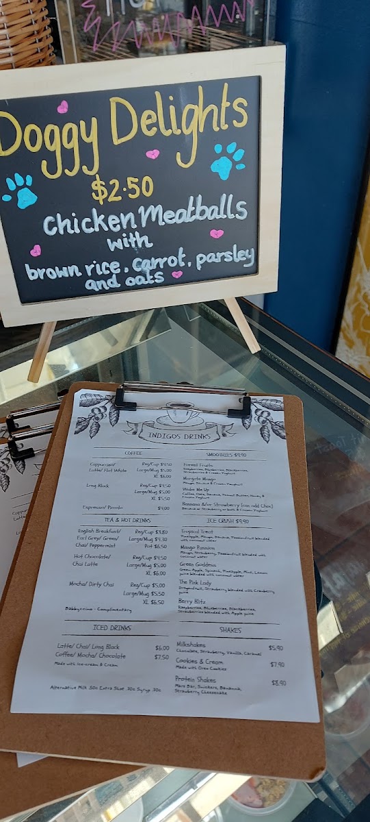 Indigo's Cafe menu board