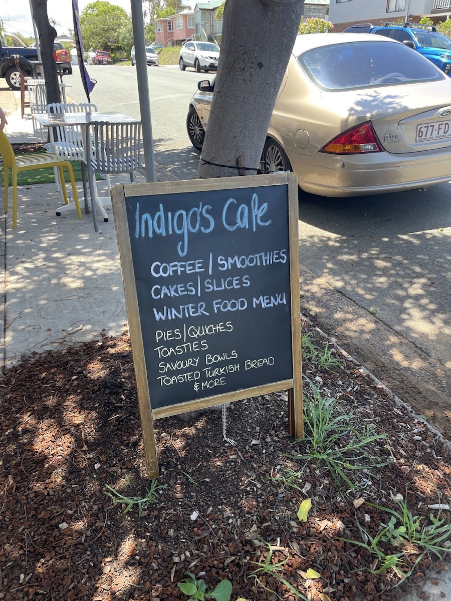 Indigo's Cafe menu board