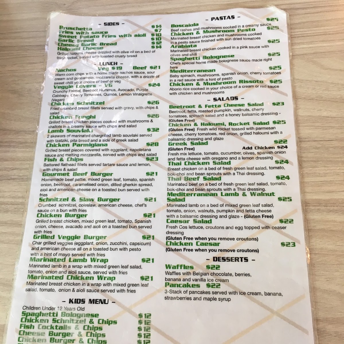 Bear Brasserie menu board
