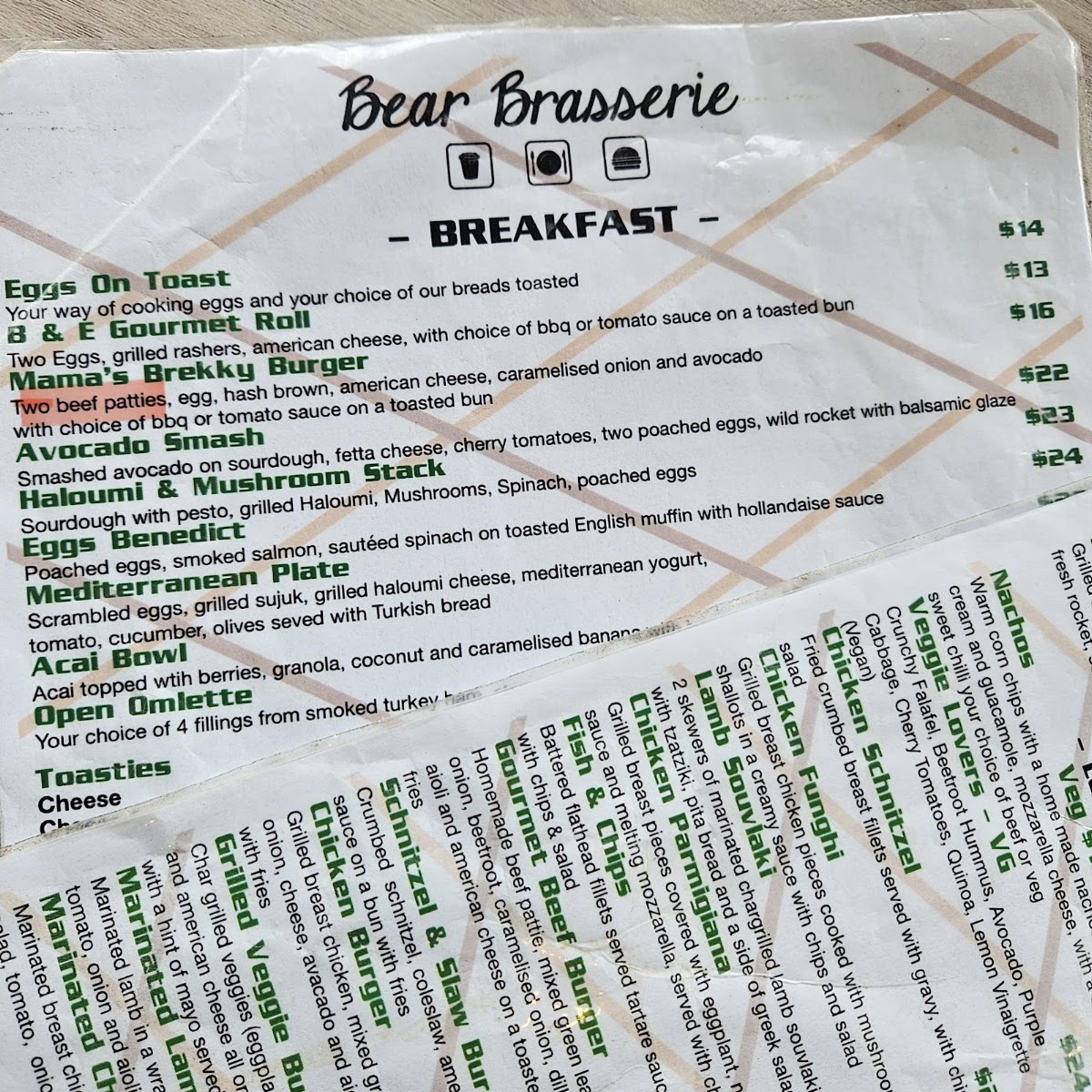 Bear Brasserie menu board