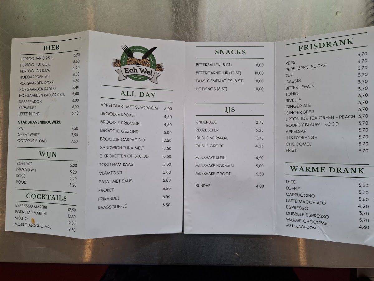 Café Ech Wel menu board