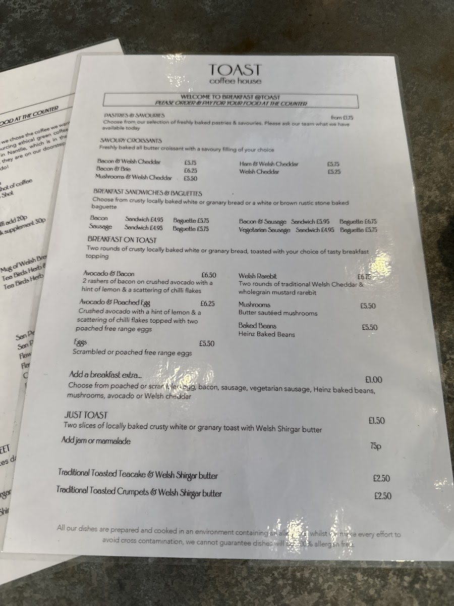 Toast menu board