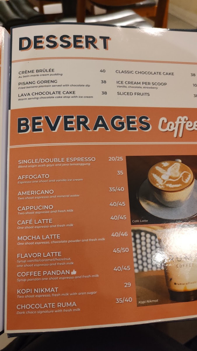 Ruma Coffeeatery Blok M menu board