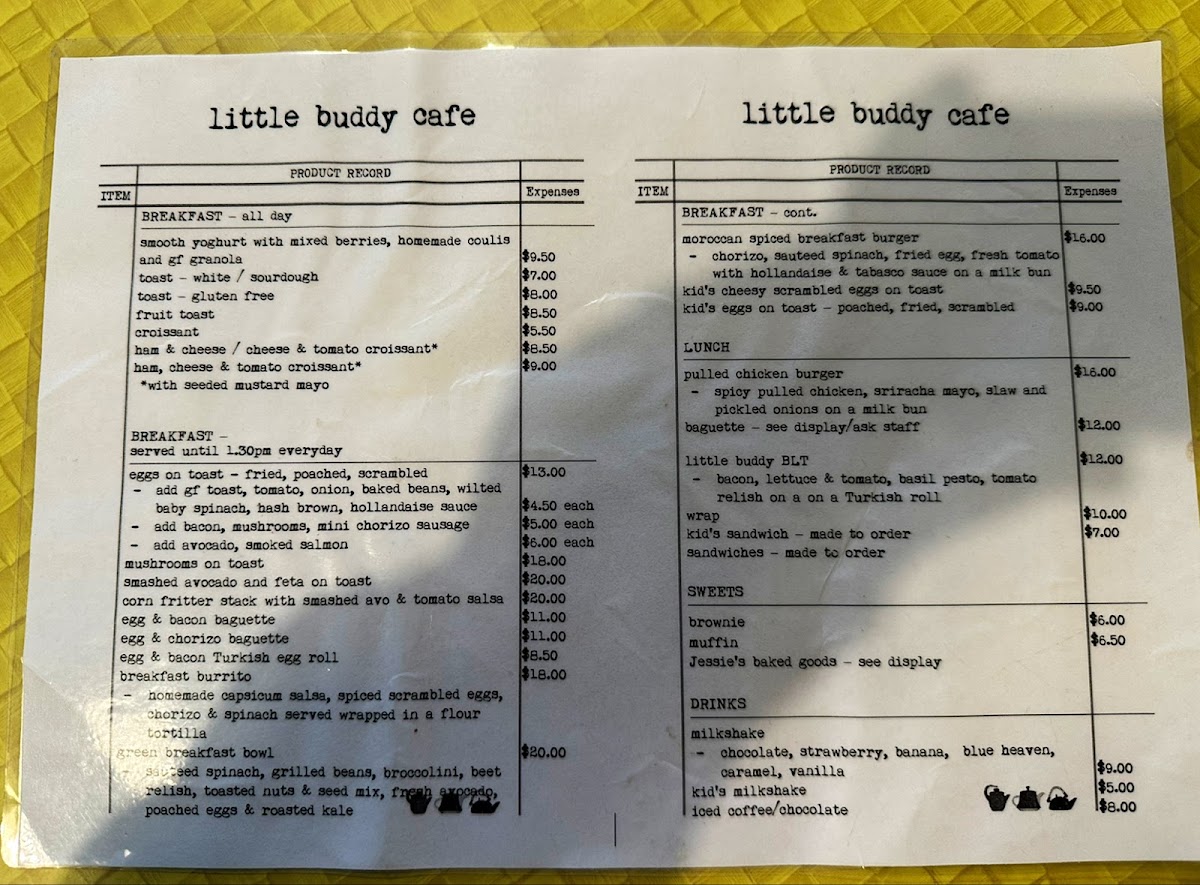 Little Buddy Cafe. menu board
