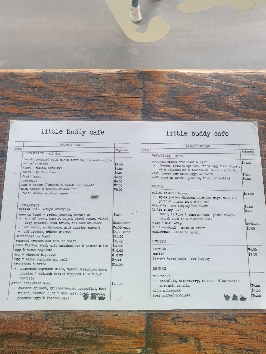 Little Buddy Cafe. menu board