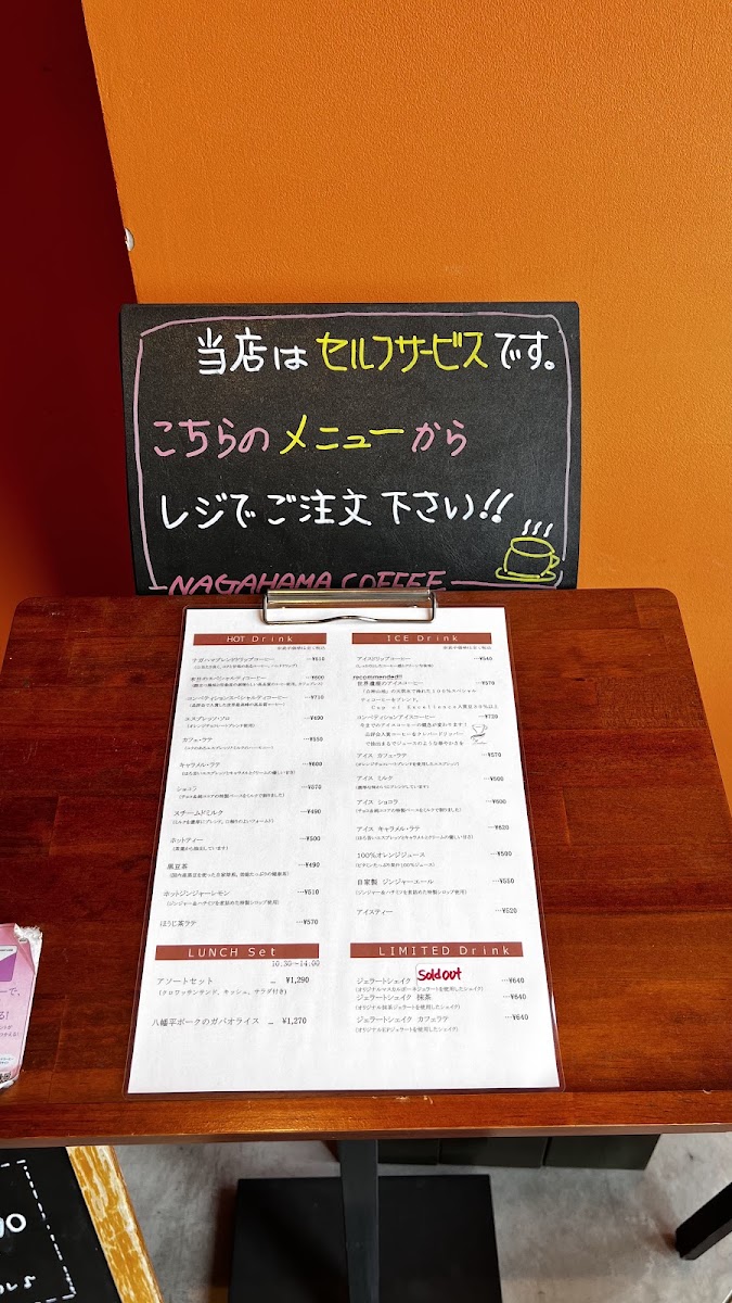 Nagahama Coffee menu board