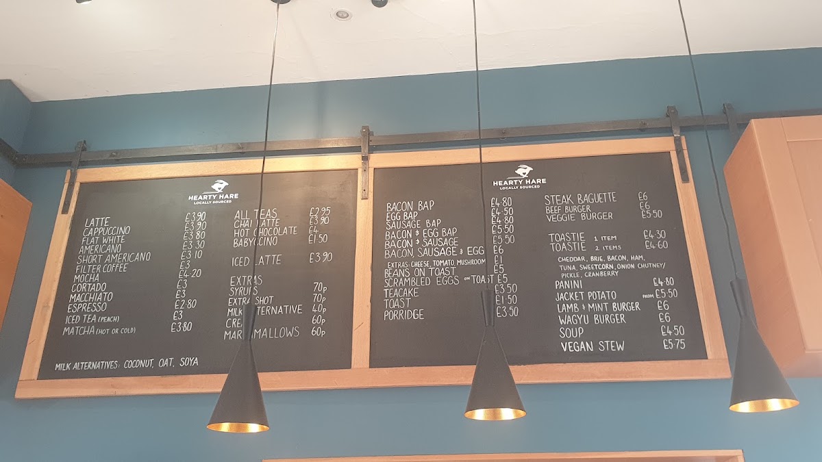 Hearty Hare Cafe menu board
