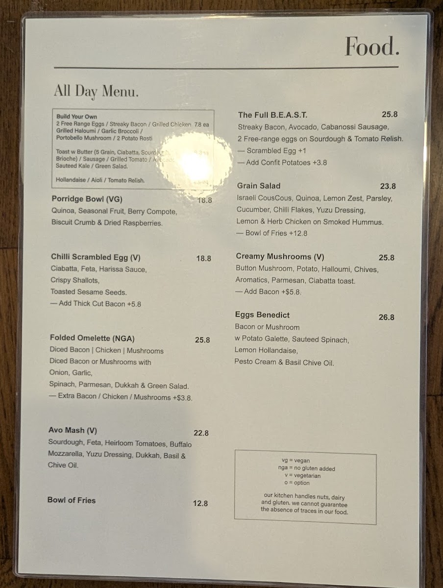 Beno Cafe menu board
