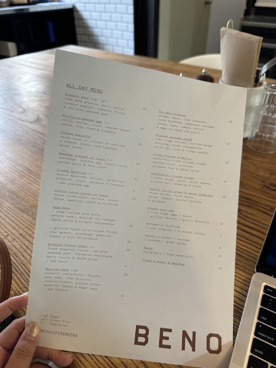 Beno Cafe menu board