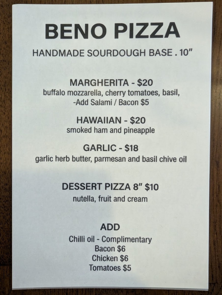 Beno Cafe menu board