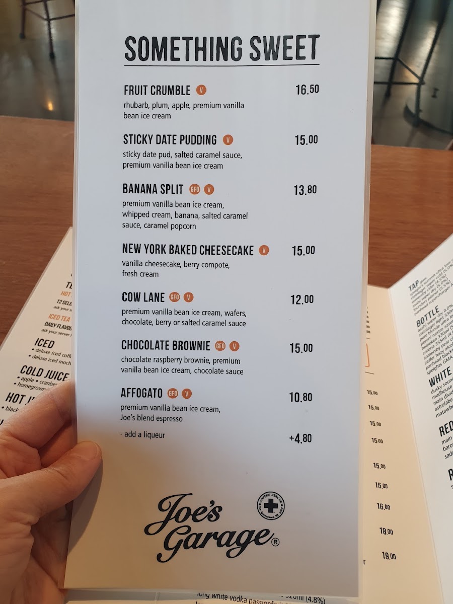 Joe's Garage Ashburton menu board