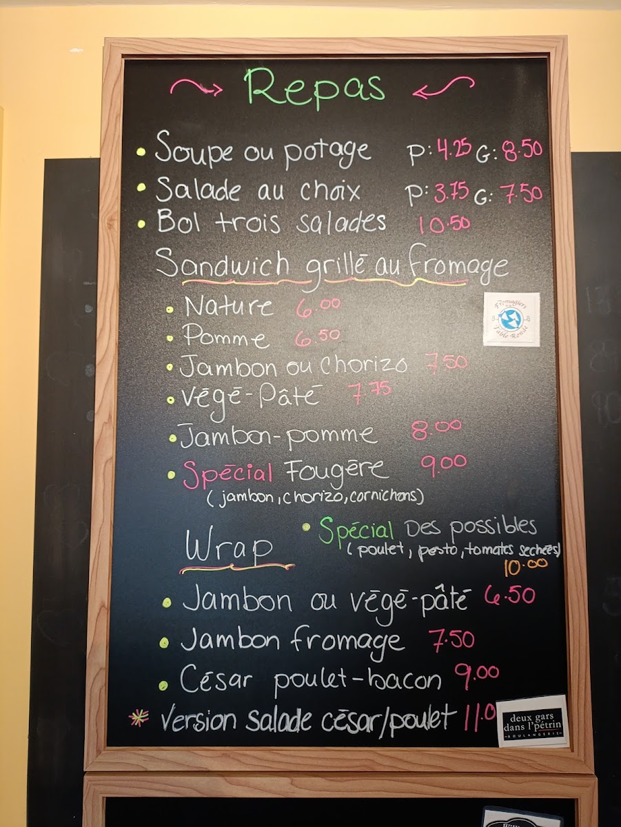 Fougère - Le café des possibles menu board