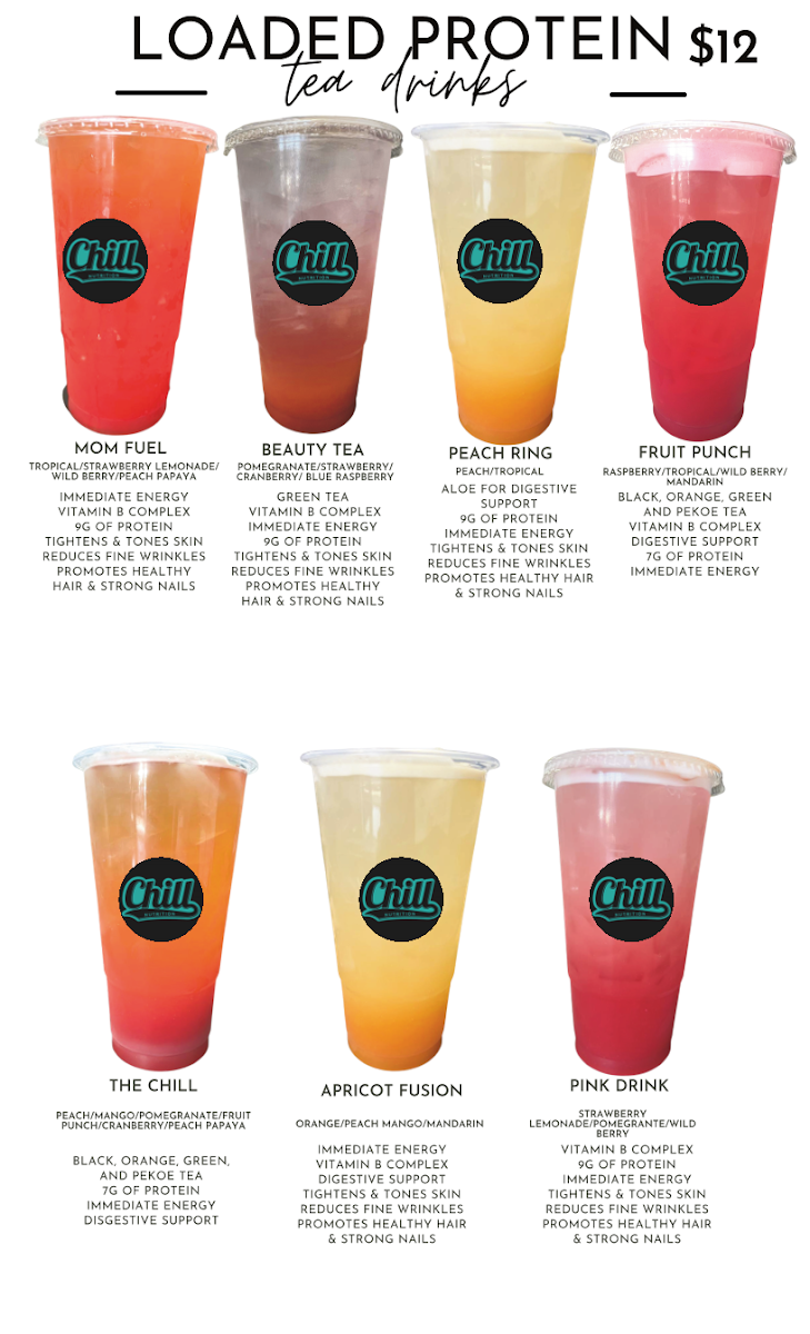 Chill Nutrition menu board