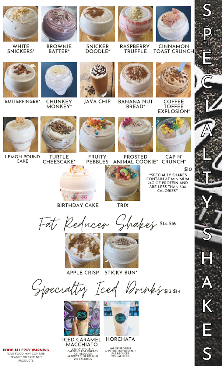 Chill Nutrition menu board