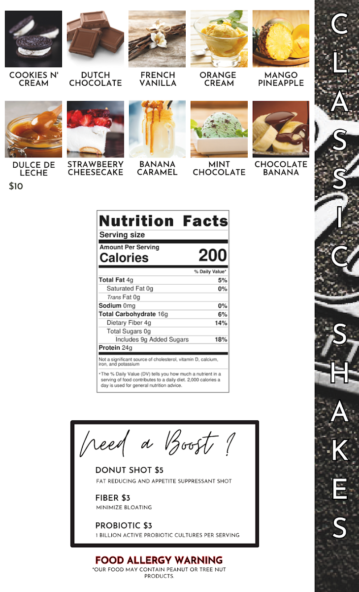 Chill Nutrition menu board