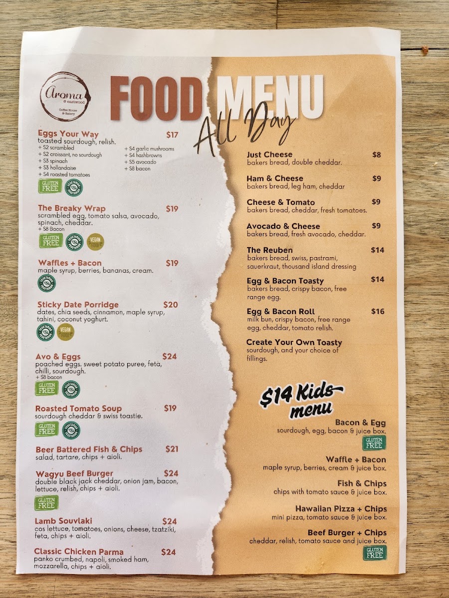 Aroma @ Eastwood menu board