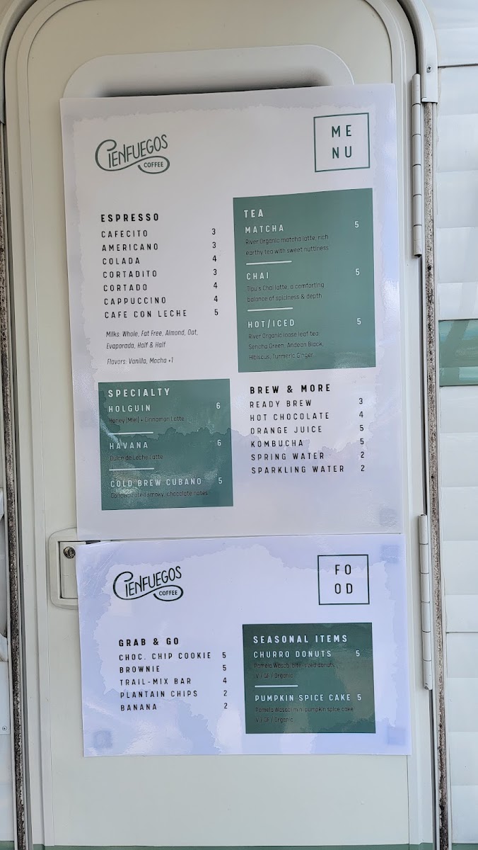 Cienfuegos Coffee menu board