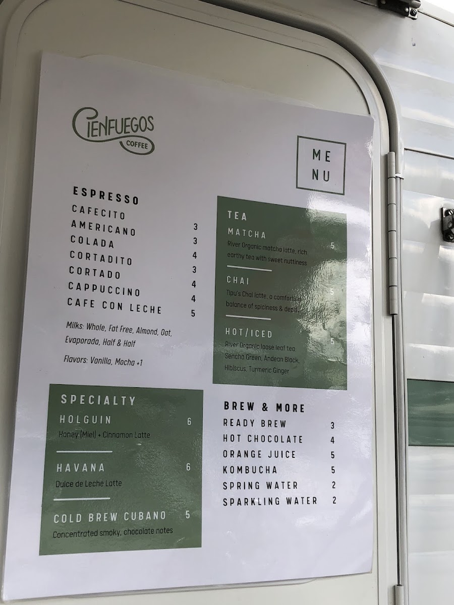 Cienfuegos Coffee menu board