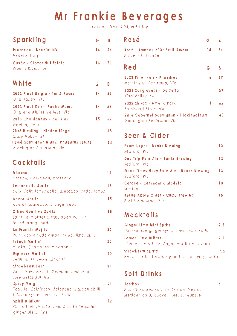 Mr Frankie menu board