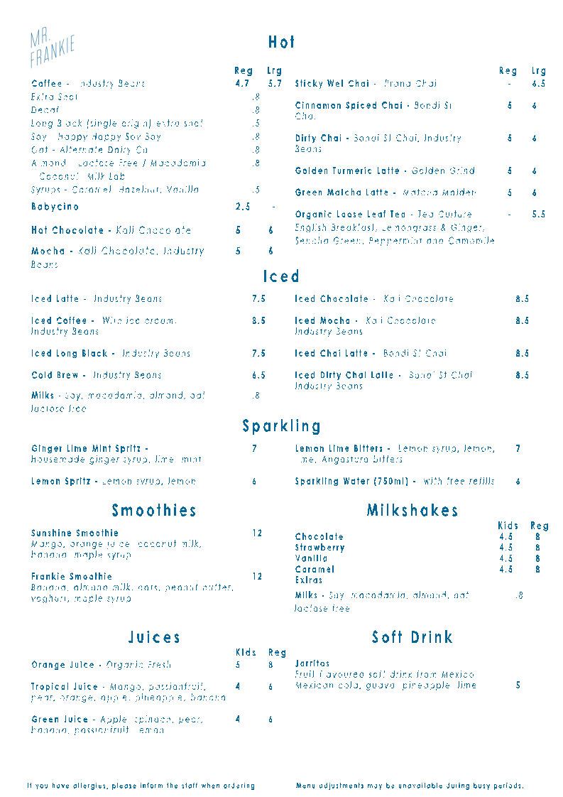 Mr Frankie menu board