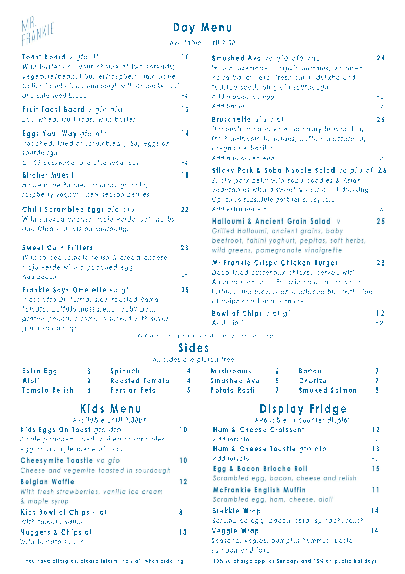 Mr Frankie menu board