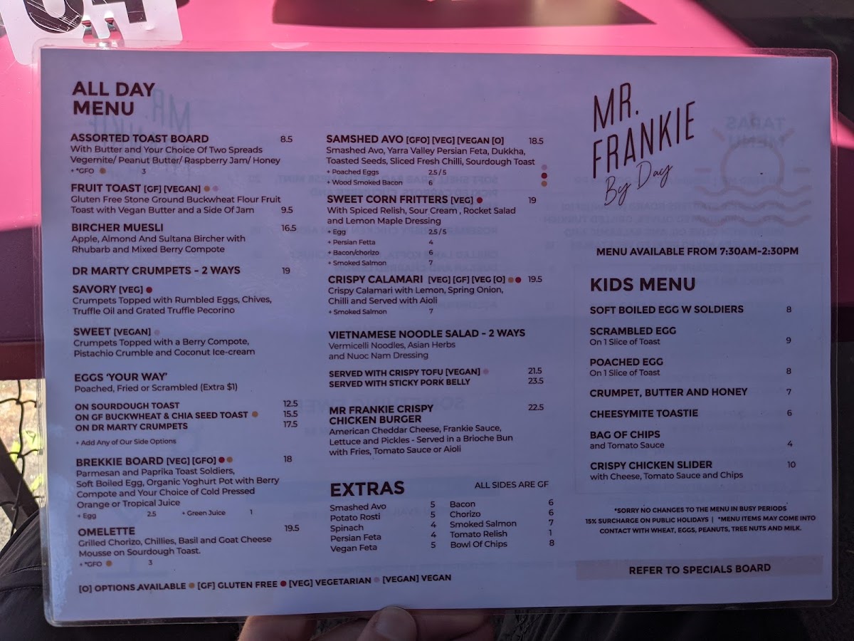 Mr Frankie menu board