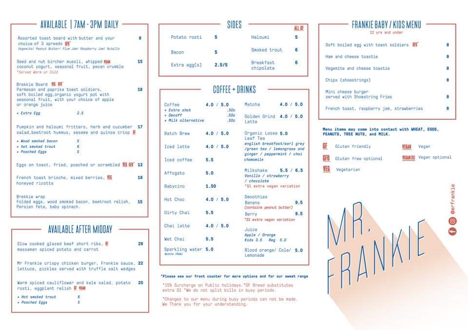 Mr Frankie menu board