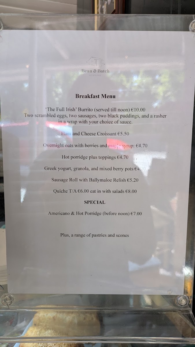 Bean & Batch Kenmare menu board
