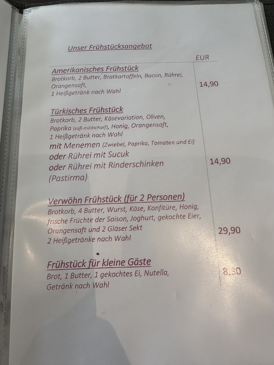 Café am oberen Tor menu board