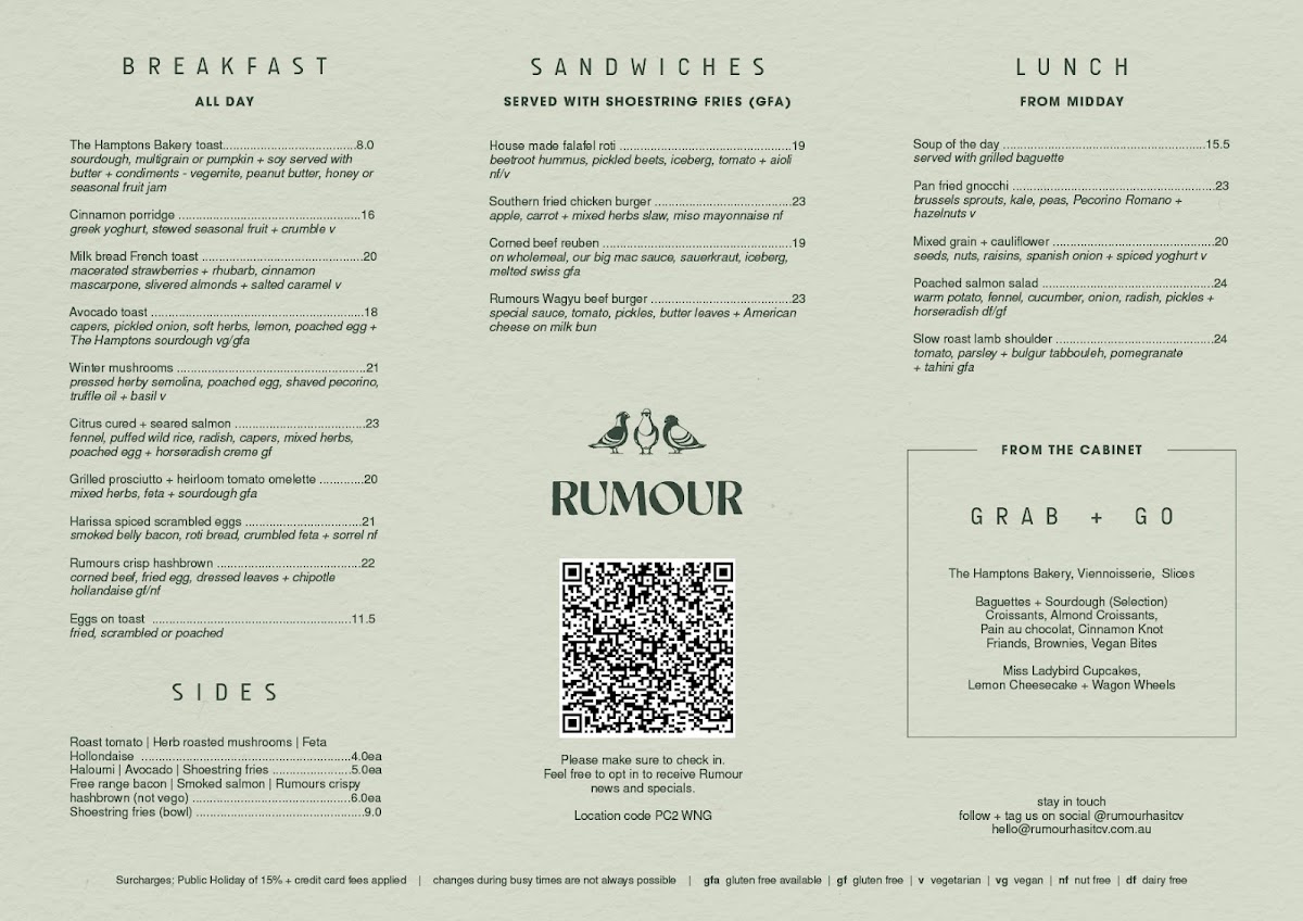 Rumour Has It menu board