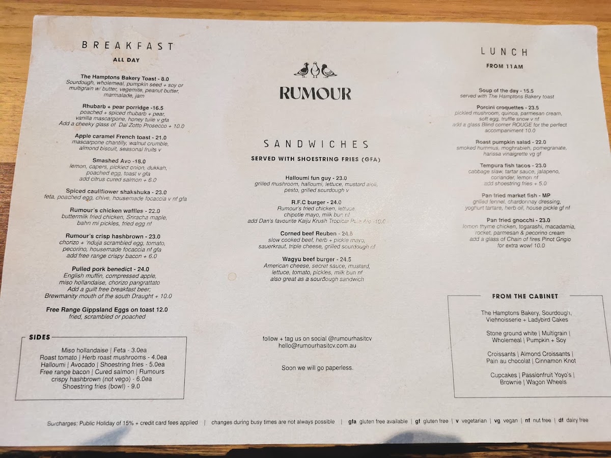 Rumour Has It menu board