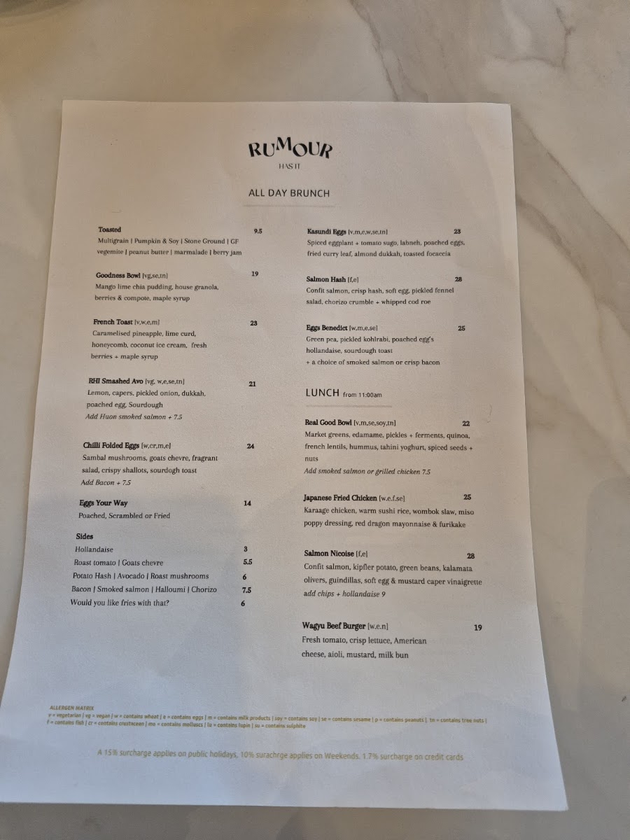Rumour Has It menu board