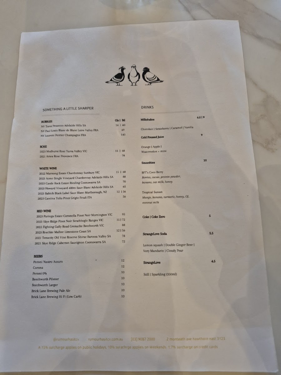 Rumour Has It menu board