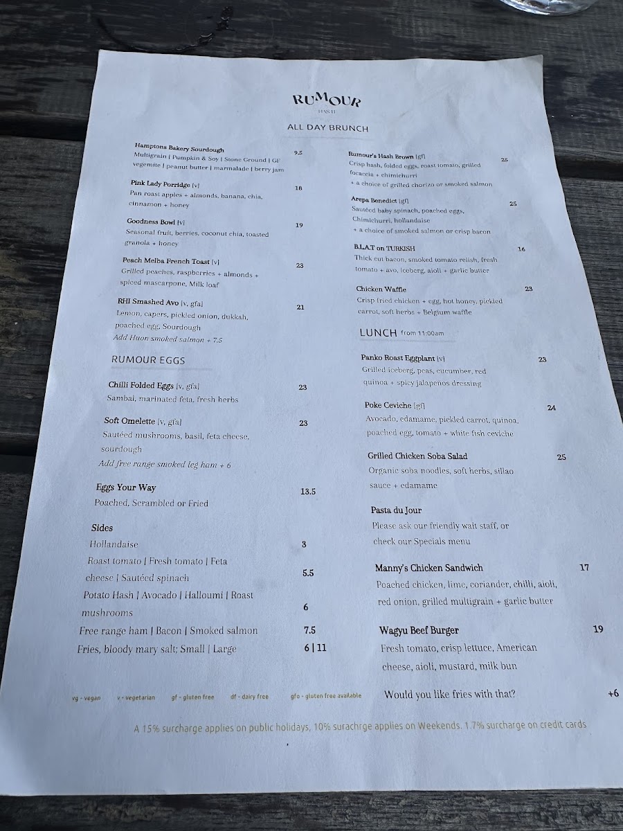 Rumour Has It menu board