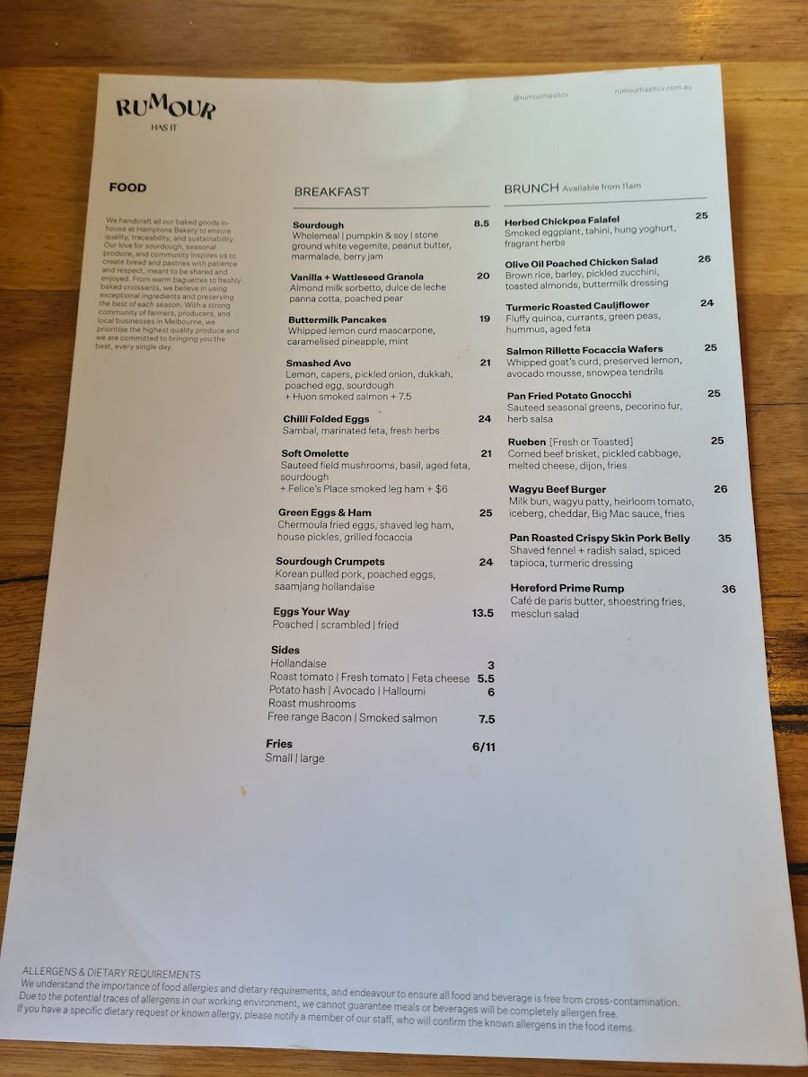 Rumour Has It menu board