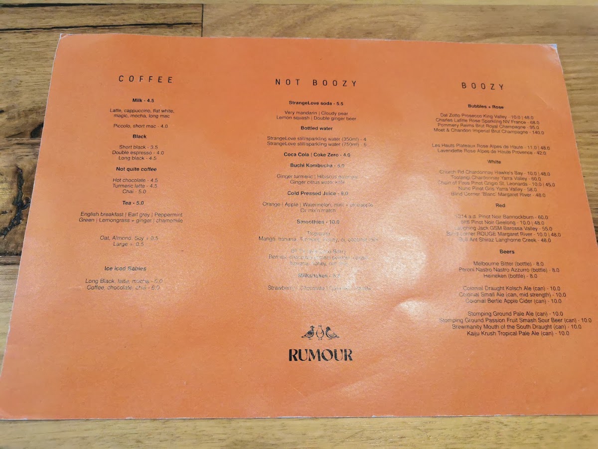 Rumour Has It menu board