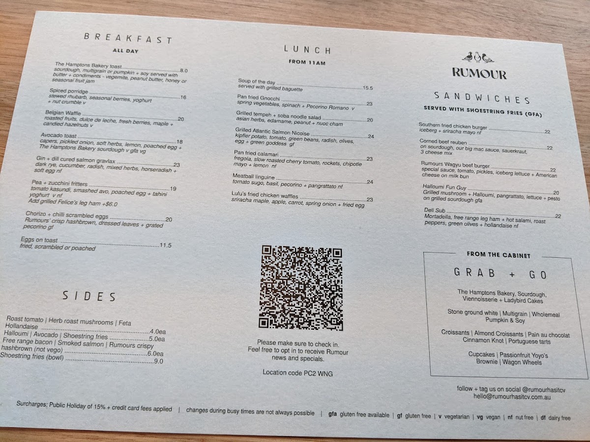Rumour Has It menu board