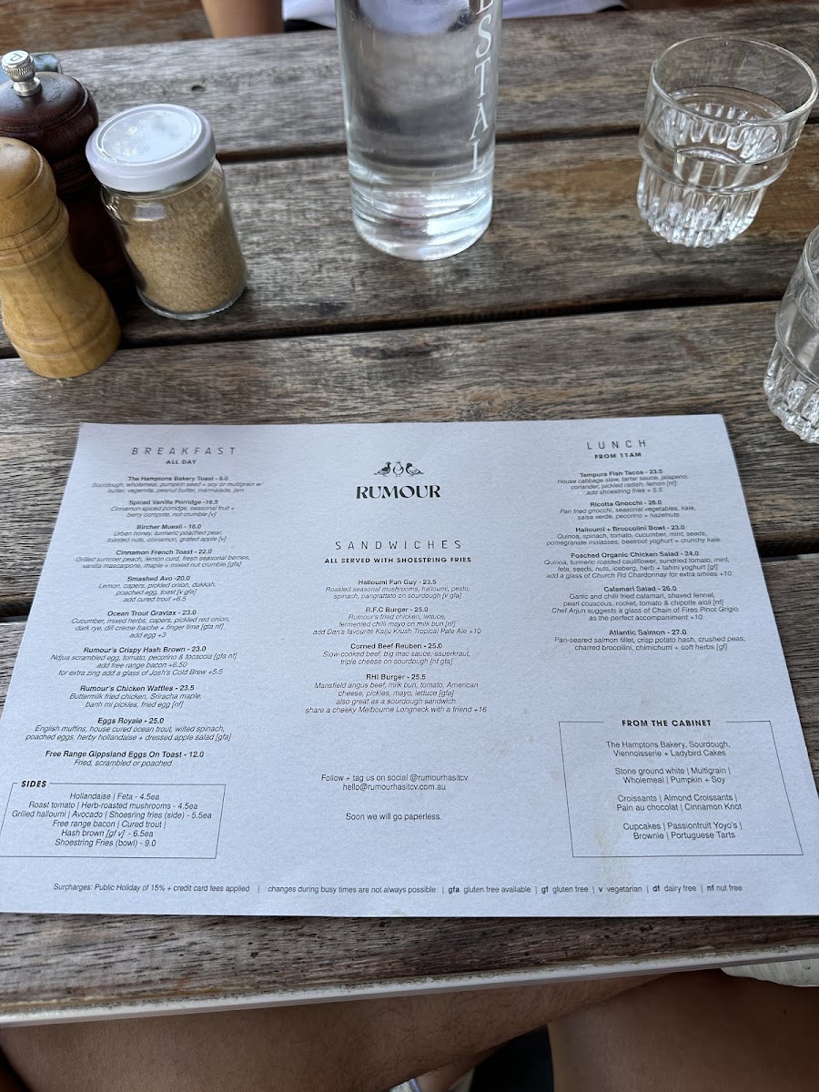 Rumour Has It menu board