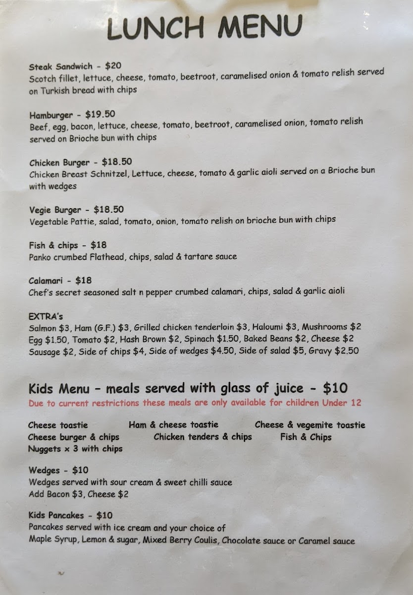 Gaol Cafe Kilmore menu board