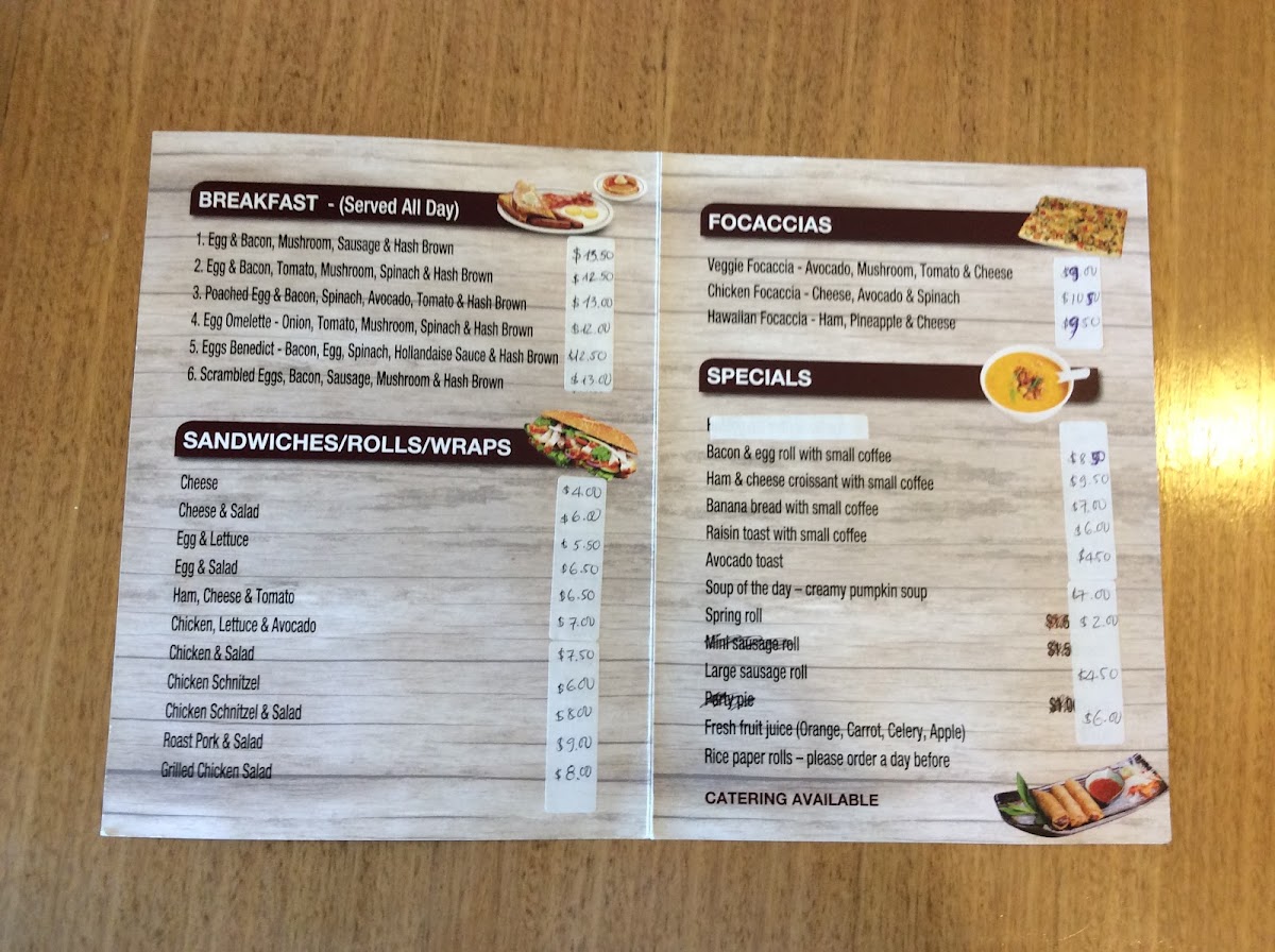 Mt Village Coffee Lounge menu board