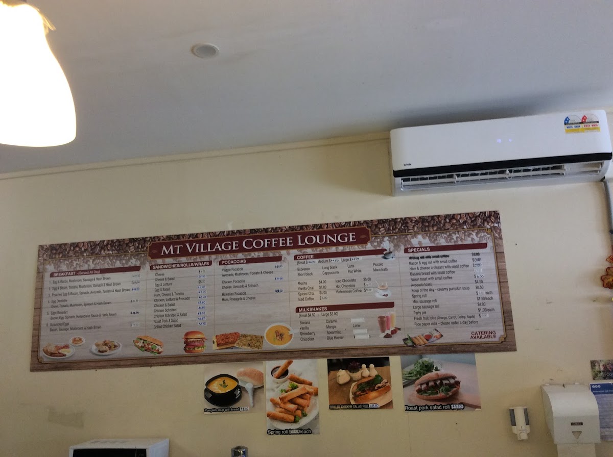 Mt Village Coffee Lounge menu board