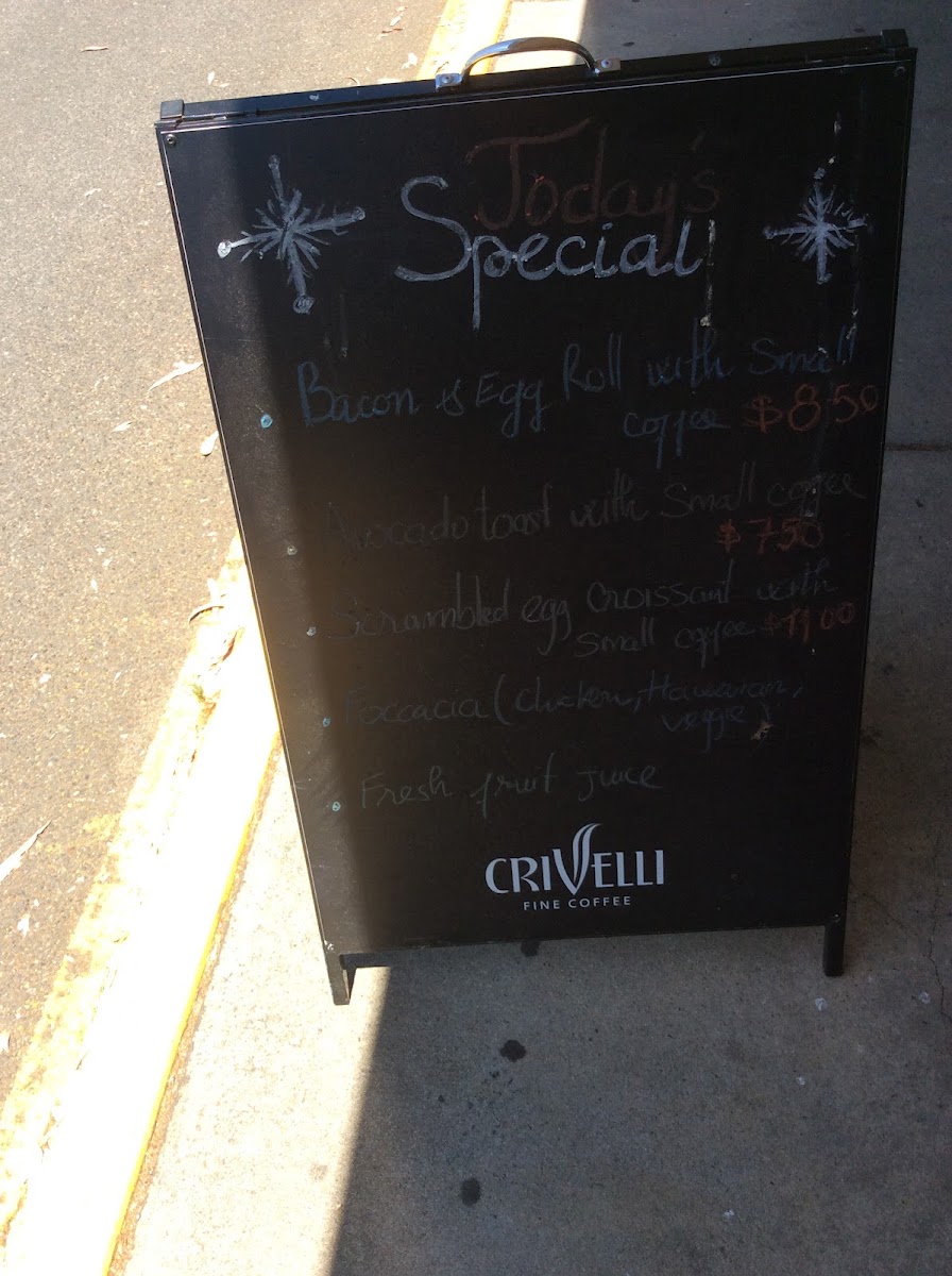 Mt Village Coffee Lounge menu board